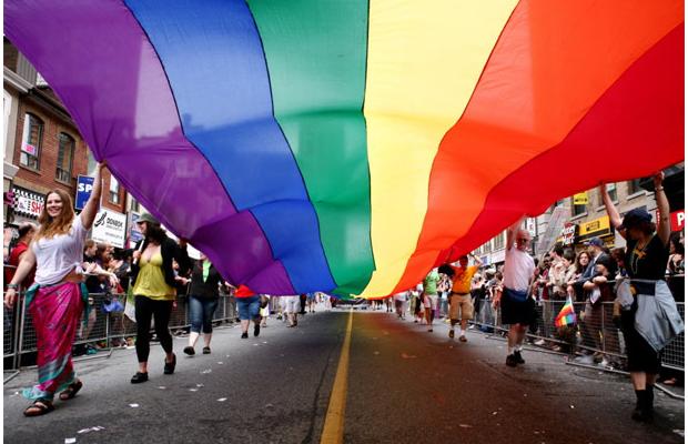 gay pride parade rainbow banner